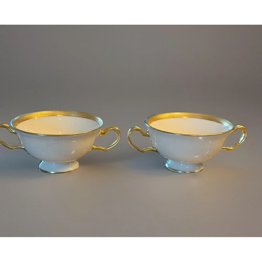 Lenox Gold Cream Bullion Cups Rare Early Cowell & Hubbard Cleveland Set of 2